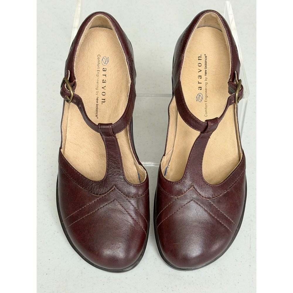 Aravon New Balance Women's 7B Maura Mary Jane Pump Red Brown Leather Shoes - Picture 6 of 10